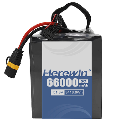 Δυνατότητα Ενεργειακή λύση 14S2P 51.8V 66000mAh για UAV Semi Solid State Battery 800 Διάρκεια κύκλου και ελαφρύ σχέδιο